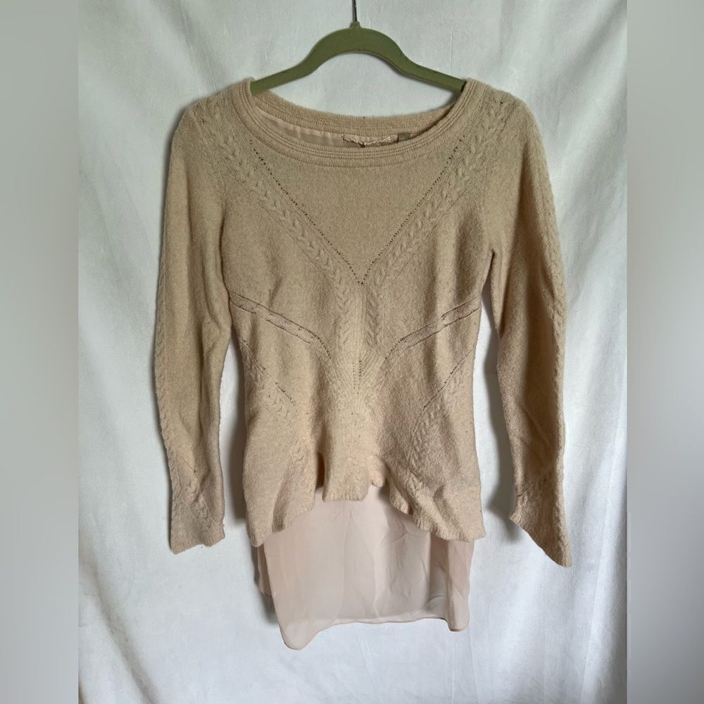 Knitted & Knotted Women's L Nude Pink Sweater Textured Anthropologie Wool Alpaca